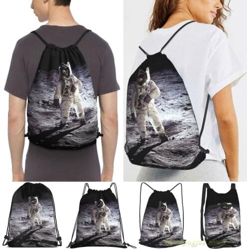 Buzz Aldrin On The Moon Women Drawstring Sackpack Gym Bags Men Outdoor Travel Backpacks For Training Fitness Swimming Bag