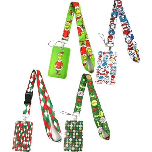 Merry Christmas Fashion Lanyard ID Badge Holder Bus Pass Case Cover Slip Bank Credit Card Holder Strap Card Holder