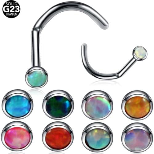 Fashion 1PC Titanium Opal Stone Nose Screw Stud Piercing Nariz Nostril Piercing S Shape Nose Curved Earrings Body Jewelry 20g