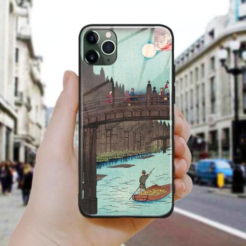 Japanese style Bamboo Market art Silicone Glass Phone Case Cover Shell For iPhone SE 6 6s 7 8 Plus X XR XS 11 12 Mini Pro Max