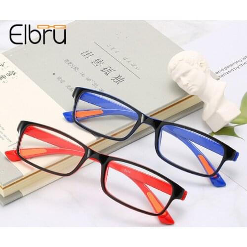 Elbru Student Square Glasses Frame Ultralight Full Frame Match Nearsighted Glasses Flat Lens Glass TR90 Frame Unisex Eyewear