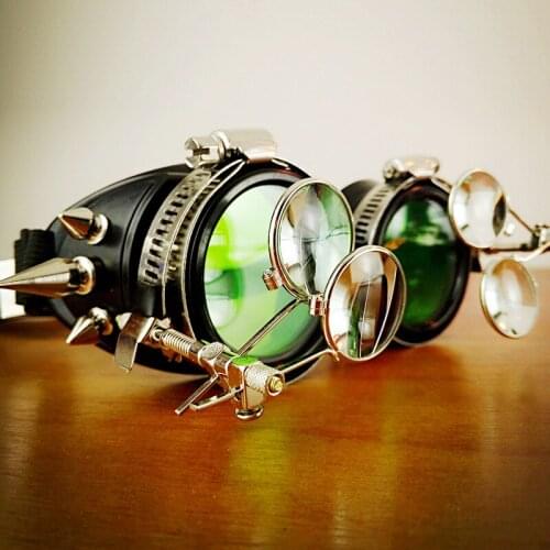 Corzzet Black Plastic Metal Rivet Punk Rock Gothic Windproof Mirror Steampunk Goggles Eyewear Halloween Cosplay Accessories