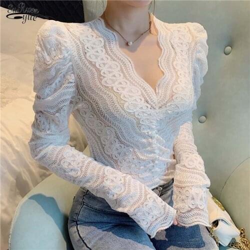 Fashion Summer Short Sleeves Ruffle Stitching Loose Women Tops Korean V-neck Lace Blouse 2021 Casual Sweet Crochet Shirt 14236