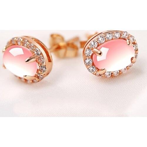 Elegant cute pink crystal zircon diamonds stud earrings for women rose gold tone jewelry bijoux brincos fashion gift accessories