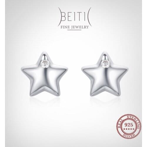 Beitil Authentic 925 Sterling Silver Simple Star Clear CZ Stud Earrings For Women Girls Anti-allergy Fine Jewelry Gifts