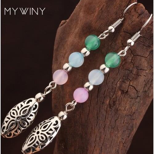 New Summer fashion colored nature stones dangle earrings for women,vintage classic earrings jewelry ethnic earrings