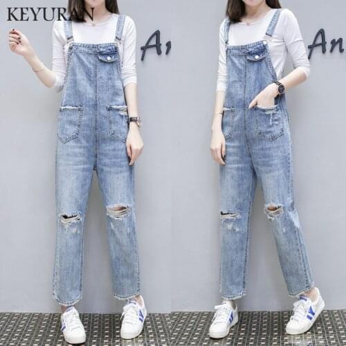 New Arrival 2019 Summer Womens jumpsuits jeans Boyfriend Women Hole zipper Jumpsuit Denim Overalls Rompers Girls Pants Jeans