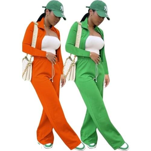 Womens Outfits Tracksuit Jacket Long Pants Sets Zipper V Collar Long Sleeve Crop Top Set 2 Piece Sets Pant Suits Office Sets