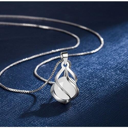 KOFSAC Elegant Cute Crystal White Geometric Pendant Jewelry 925 Sterling Silver Necklaces For Women Valentines Day Accessories