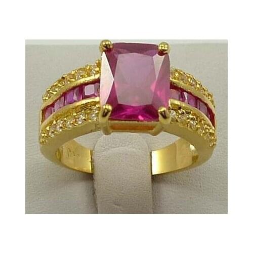 Pink Zirconia Crystals Gold Ring US size 6 7 8 9# Crystal ringe wide Girl womens Wedding Jewelry wholesale