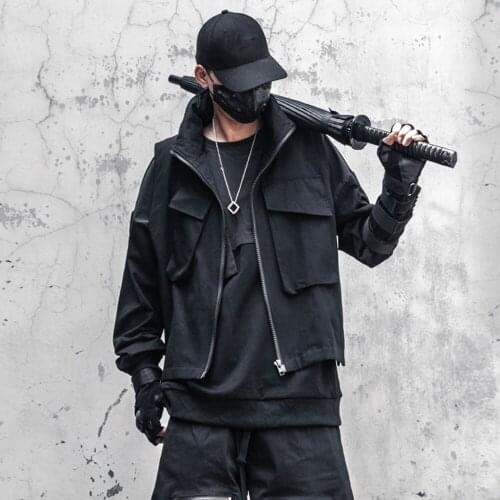 Hip Hop Multi Pockets Zipper Cargo Vest Men Waistcoat Techwear Vests Outwear Tactical Functional Sleeveless Jacket Streetwear