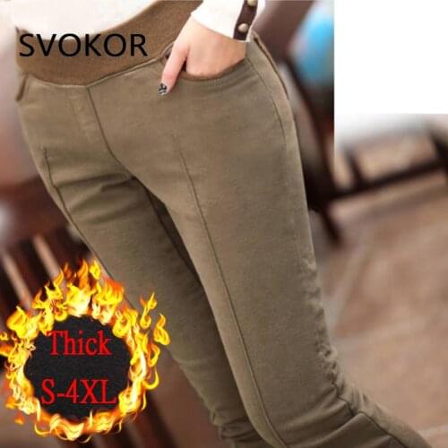 SVOKOR S-4XL winter Pencil Pants Women Skinny Plus Size High Waist Fashion Trousers Slimming with Pockets Thick Velvet Leggings
