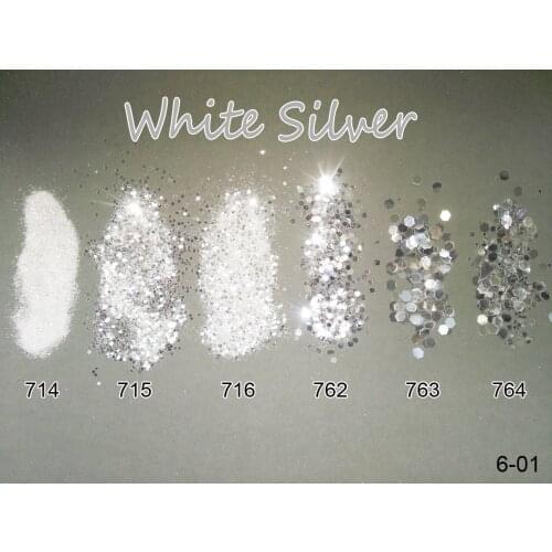 Nail 1 Jar/Box 10ml White Silver Mix Nail Glitter Powder Sequins Powder 1mm&2mm&3mm Nail Art Glitter Colors for Gel Polish 6-01
