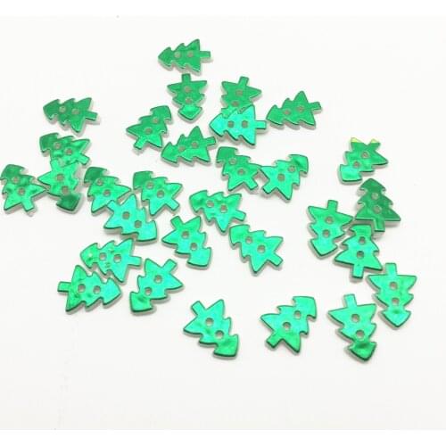 300pcs Metallic Dark Green Surface Christmas Tree Buttons Resin 2 Holes Sewing Button Embellishments For Cardmaking 13x17mm