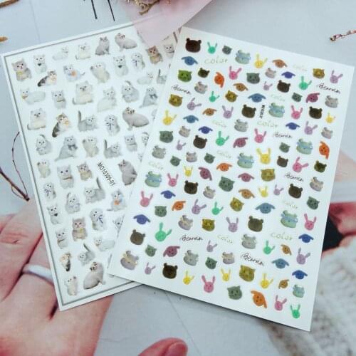 Outside Gifts Party for Women Girls 9*12cm Japanese Style 3d DIY Nail Stickers Dry Glue Fingernail Decal Manicure Art Cat Rabbit