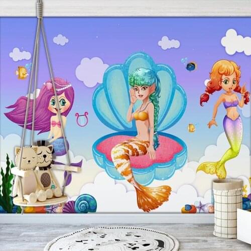 Milofi Custom 3D Wallpaper Mural Cartoon Fantasy Mermaid Shell Coral Children Room Background Wall Paper Decoration Wallpaper
