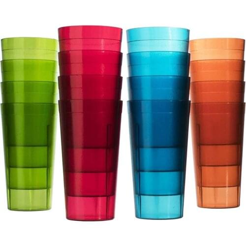 4Pcs Cafe 20-ounce Break-Resistant Plastic Restaurant-Style Beverage Tumblers, 4 Coastal Colors