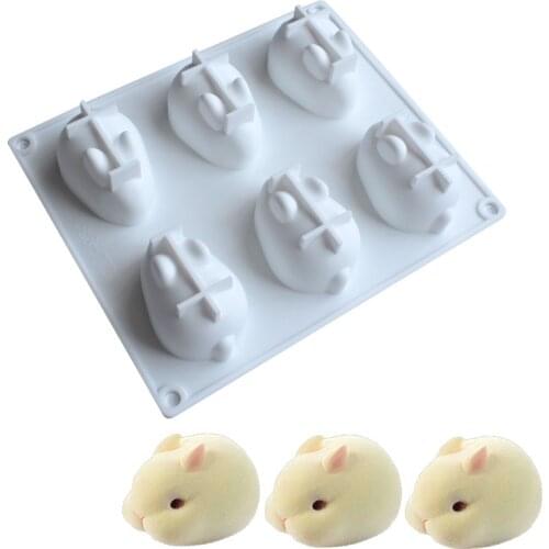 6 even Mousse Rabbit Silicone cake mould Fondant baking cake decorating tool Ice cream soap mold
