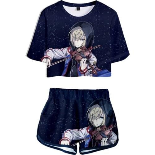 Anime YURI!!! on ICE Cosplay Costume Yuri Katsuki Victor Nikiforov Yuri Plisetsky Tracksuit Women Two Piece Set Tops and Shorts