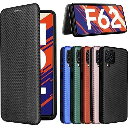 For Samsung Galaxy F62 Case Carbon Fiber Flip Leather Case For Samsung Galaxy M62 Business Magnetic Wallet Card Slot Slim Cover