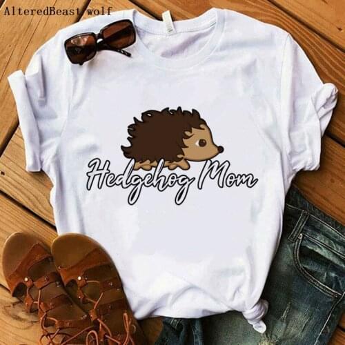 Hedgehog mom T-Shirt Women cartoon graphic tshirt printed funny Tops female short sleeve o-neck white clothes shirt