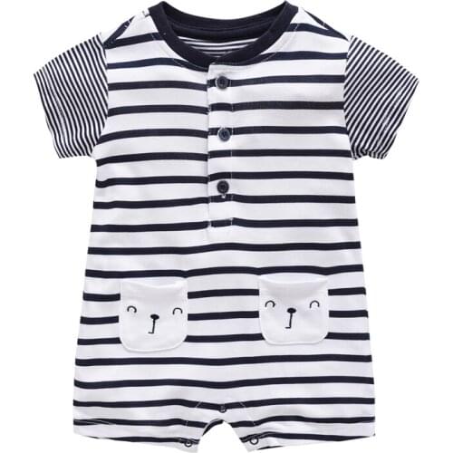 Newborn cotton short-sleeved romper Mens and womens baby short sleeve jumpsuit Newborn striped romper