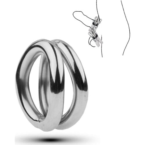 Stainless steel Double Penis Lock Cock Ring Scrotal Stretcher Delayed Ejaculation Male Sex Toy Erectile Penis Enlargement 18