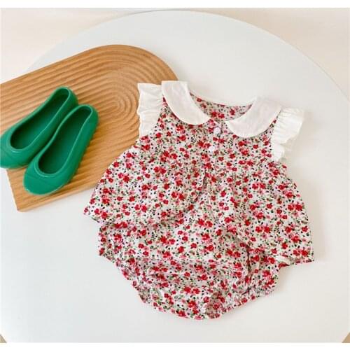 Newborn Baby Girls Romper Sleeveless Kids Thin Floral Jumpsuit for Princess Chilrens Clothing Outfit