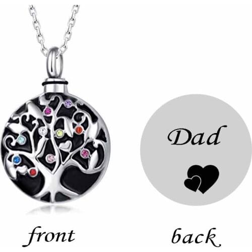 Round Pendant Birthstone Urn Necklaces life Tree for Ashes Cremation Jewelry Keepsake Memorial Necklace