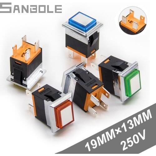 Metal Push Button Switch Rectangle 15A Electric Normally Open Power Switch Locking/Reset with Lamp Ship Type Rocker Switch