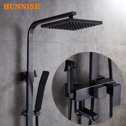Bathroom Shower Set Brass Bathroom Mixer Faucet Black Bronze Rainfall Shower Head Luxury Black Bronze Bathroom Shower Mixer Set