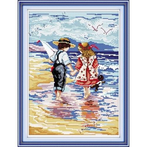 Needlework,DIY 5D Cross stitch,Set for Full Embroidery kits,Sea baby boy and girl Counted Cross-Stitch,Wedding set
