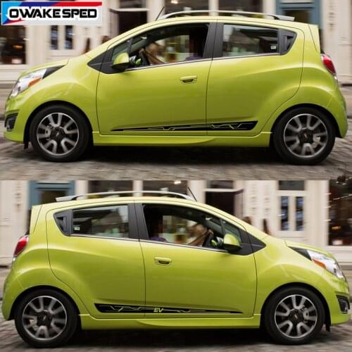 1 set Car Door Side Skirt Sticker EV Sport Stripes Car Styling Vinyl Decal Body Customized DIY Vinyl Decals For Chevrolet Spark