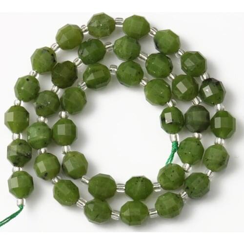 Natural Stone 8mm Faceted Green Canadian Jades Loose Spacer Beads For Jewelry Making DIY Handmade Bracelets 15'Strands