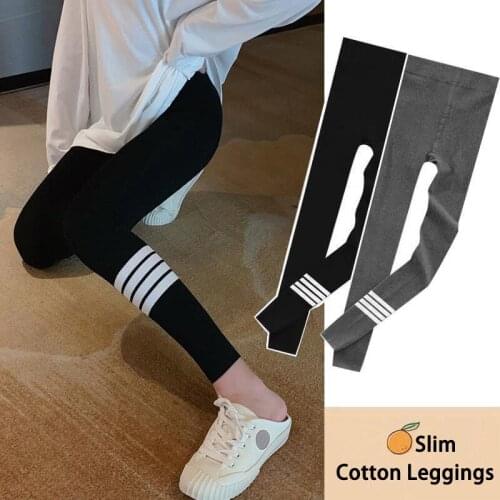 Hstar 2020 New Autumn and Winter Stretch Hip Lift Slimming Skinny Pants Four-Bar Striped Knitted Leggings