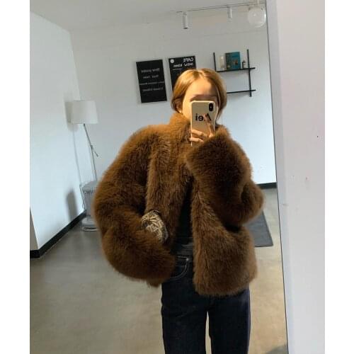 2021 Womens Autumn Winter New Mid-long Imitation Fur Coats Female Faux Fox Fur Jackets Ladies Stand Collar Warm Overcoats M626