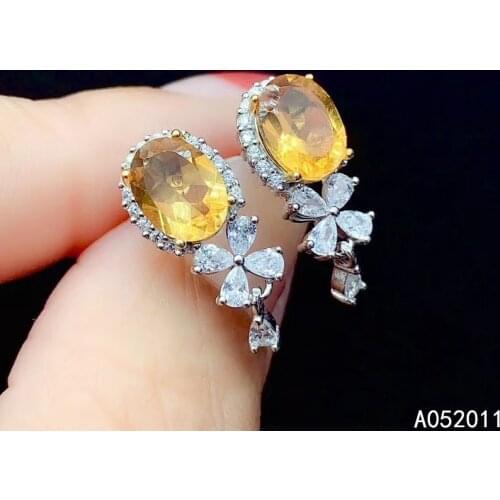 KJJEAXCMY fine jewelry Citrine 925 sterling silver luxury girl gemstone earrings new Ear Studs support test
