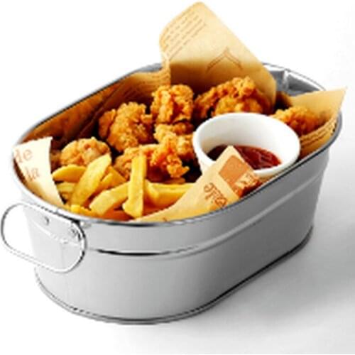 Ins net red American restaurant snack bar stainless steel oval fried chicken dish fries bucket fries rack snack basket