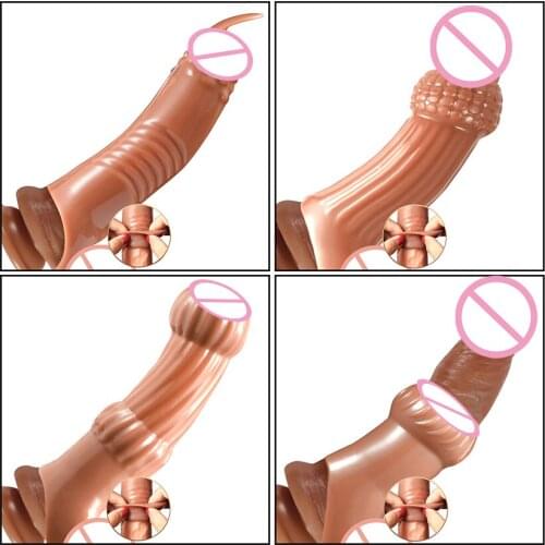 Silicone Condom Penis Sleeve Enlargement Penis Sleeve Extender Blowjob Pumps & Enlargers Prolong Intercourse Time Male Sex Toys