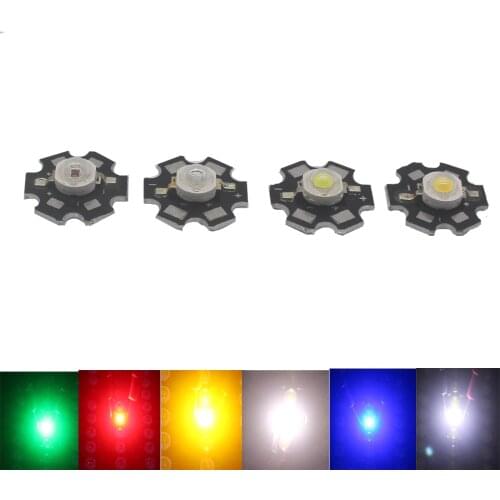 10pcs 1W 3W High Power LED Full Spectrum White Warm white Green Blue Deep Red 660nm Royal blue With 20mm Black Star PCB