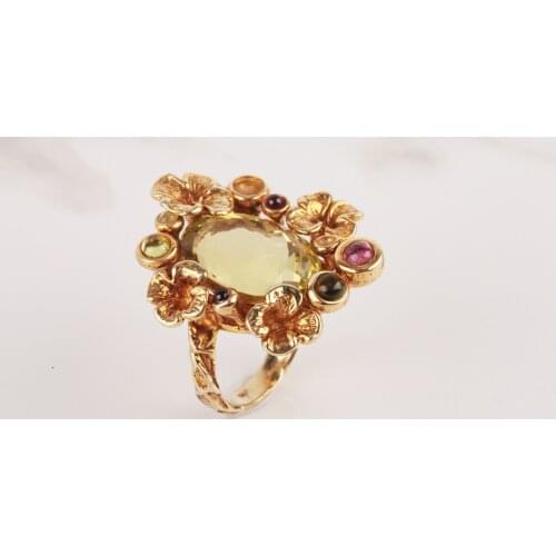 UM US JEWELRY Citrine Cubic Zirconia Gold Plated 925 Sterling Silver Women 'S Ring