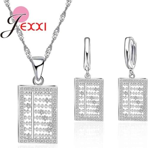 Unqiue Abacus Jewelry Sets For Student 925 Sterling Silver Square Pendant Necklace Earrings Accessories Wholesale
