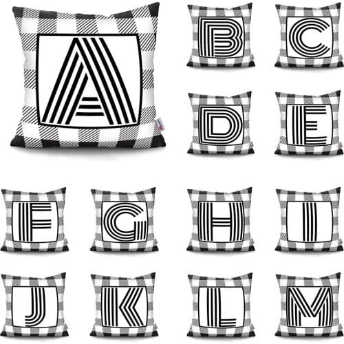 Black Striped lattice Letter Polyester Cushion Cover Decorative Cushions Pillowcase for Sofa Home Decoration Throw Pillowcover