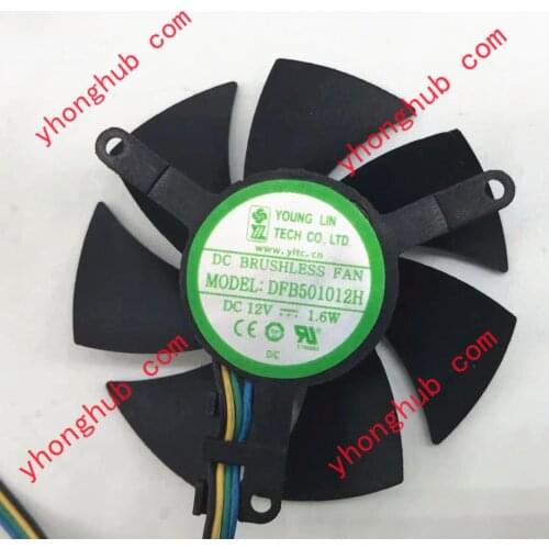 Young Lin DFB501012H DC 12V 1.6W Dia.47mm C.T.C 39mm 4-Wire Server Cooling Fan