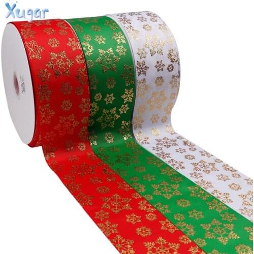 Xugar 2Yards (75mm) Grosgrain Ribbon Christmas Gold Snowflake Ribbon For DIY Hair Bows Handmade Festival Decoration Accessories