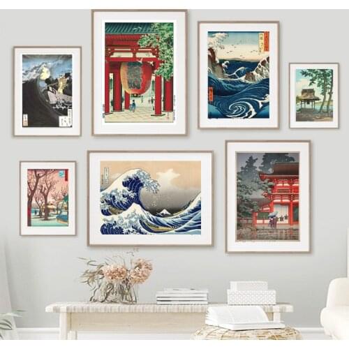 Japanese Ukiyo-E Landscape Posters and Prints Sea Waves Abstract Wall Art Canvas Painting for Living Room Bedroom Decoration