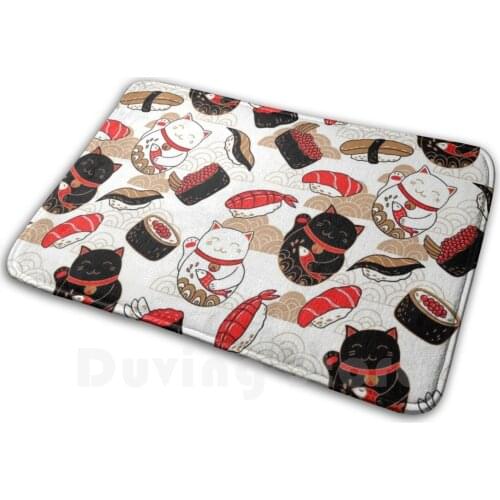 Japanese Lucky Cat Maneki - Neko And Sushi Feast Mat Rug Carpet Anti-Slip Floor Mats Bedroom Sushi Cat Cute Cats Japan Kawaii