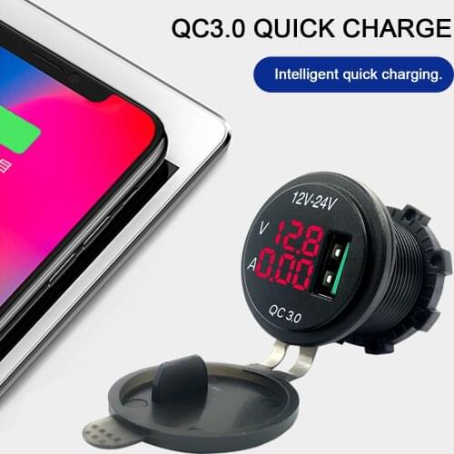 QC 3.0 USB Charger 12-24V Quick Charger Motorcycle Auto USB Charger Socket LED Display with Caps for Truck Boat Auto ATV