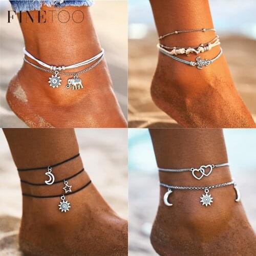 Bohemian Multi Layer Ocean Beach Anklets for Women Trendy Star Moon Heart Starfish Turtle Ankle Bracelet Beach Jewelry 2019