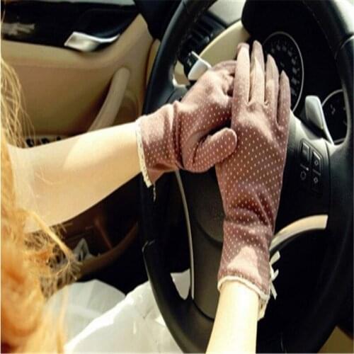 Women Dots Sun Uv Protection Outdoor Cotton Driving Gloves